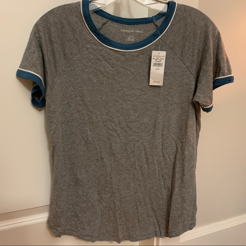 NWT AE Raglan Ringer Grey Tee Shirt American Eagle